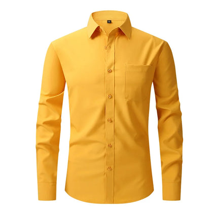 Fashion Business Casual shirt Men's slim long sleeve shirt solid color business social non-ironing anti-wrinkle American code