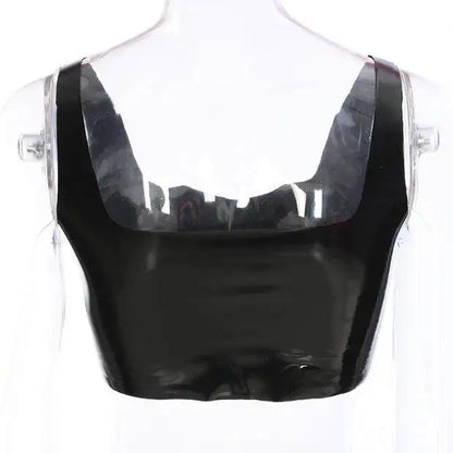 Sexy Fashionable U-neck High-quality Patent Leather Vest Summer Top T-shirt for Women