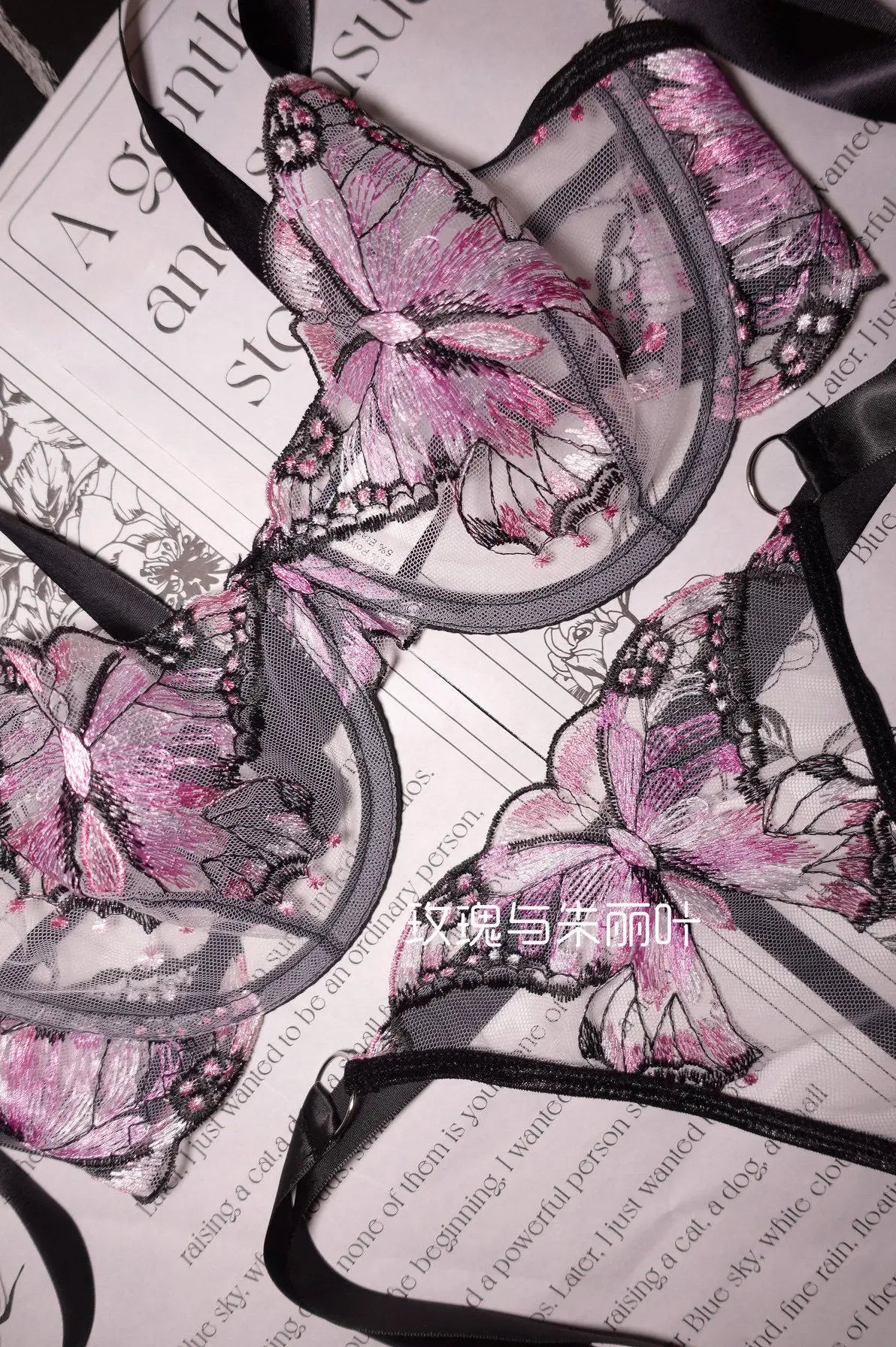 Ultra-Thin Sexy Lace Sheer Lingerie Set For Women French Butterfly Embroidery Push Up Bra Soft Underwire Support Date Night Wear