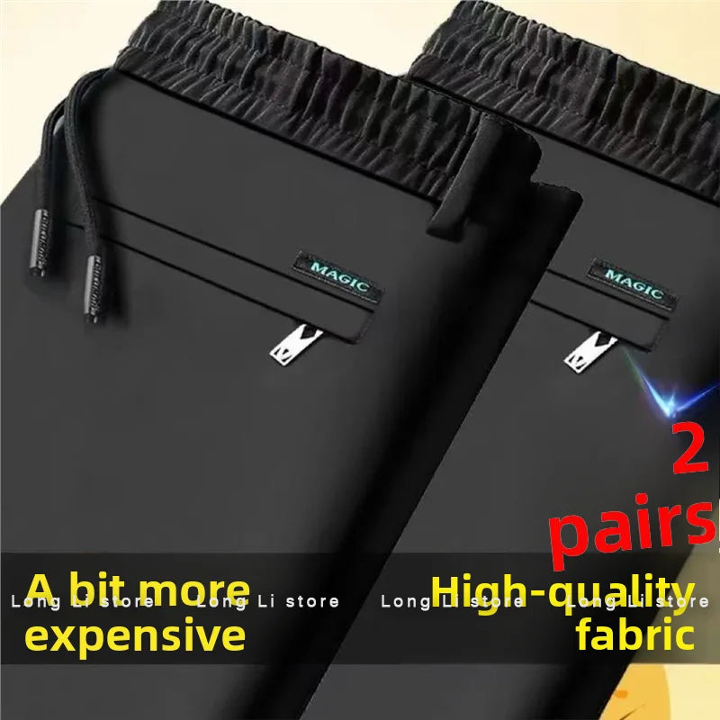 Men's Summer Thin Ice Silk Loose Straight Leg Casual Pants Breathable Anti-Wrinkle Wear-Resistant Comfortable Sporty Trousers