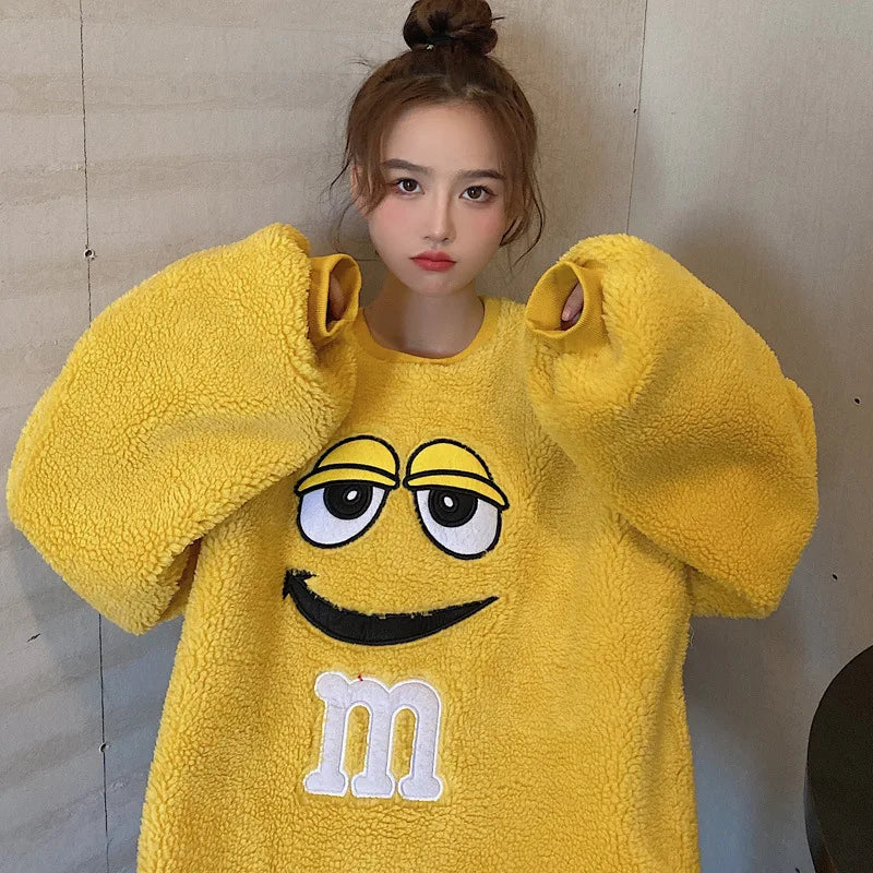 Lamb Fur Ulzzang Hoodie Women Winter Loose Korean Style Ins Lazy BF Thickened Fleece Salt System Streetwear Coat