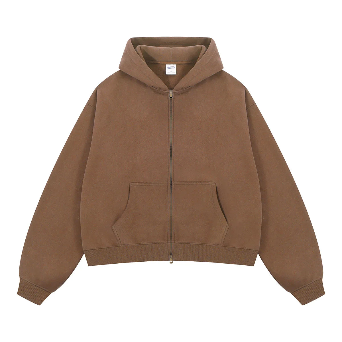 Custom LOGO women's  Autumn Winter New 370G Heavy Fleece BOXY Short and Wide Double Head Zipper Cardigan Couple Hooded Sweater