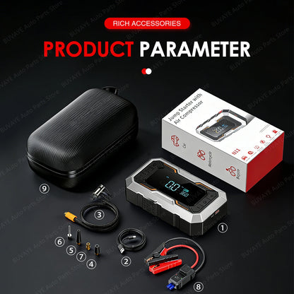 BUVAYE 2026 Newest Portable Car Jump Starter 6000A, 153PSI Tire Inflator for 12L Petrol & Diesel Engines, With EVA Storage Case