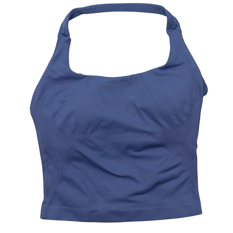 Women's Halter Neck Backless Yoga Set Seamless 2-Piece Outfit Ribbed High-Waist Scrunch Shorts Butt Lifting Gym Pilates Fitness