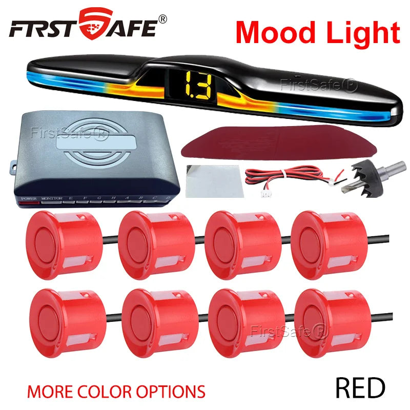 FirstSafe Factory Front and Rear Parking Sensor Kit Mood Light Display System Backup Monitor Detector Assistant 6 8 Radar Sensor