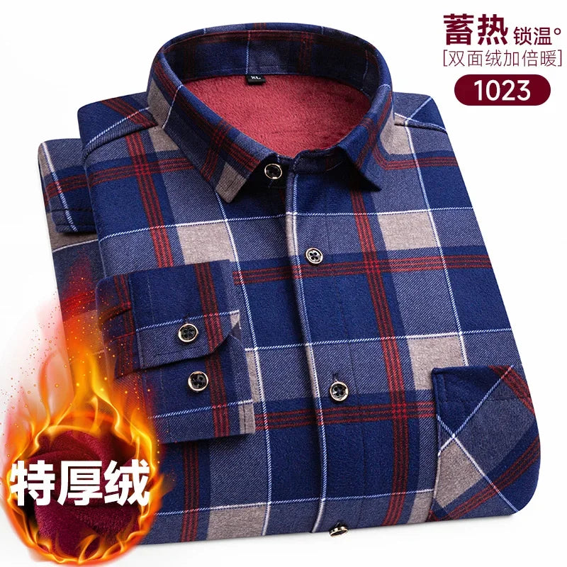 Plaid Shirts For Men Cotton Flannel Warm Winter Long Sleeve Button Plus Size Business Dress Smart Shirt Casual Easy Care Clothes