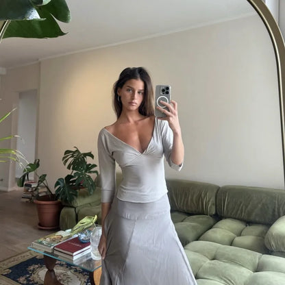 Tossy Summer V-Neck Sexy T-Shirts Top Women Patchwork Casual Solid Slim Commute Y2k Top Pullover Female Backless Tee Top 2026