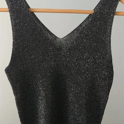 Rhinestones Tank Top Elegant Sleeveless Shiny Loose Knit Camis Corset Summer Women's Tube Top Aesthetic Clothing Korean