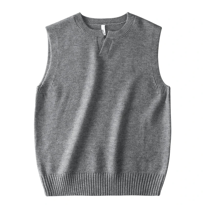 DUKEEN Classic Men's Sleeveless Sweater Vest Autumn Winter Solid Color Preppy Pullover Vest Business Casual Split Neck Knitwear