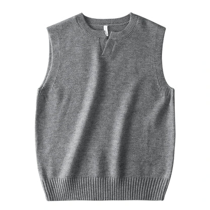 DUKEEN Classic Men's Sleeveless Sweater Vest Autumn Winter Solid Color Preppy Pullover Vest Business Casual Split Neck Knitwear