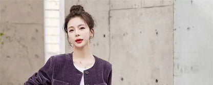 Fashionable Corduroy Set Women's Autumn Winter New Style Elegant Lady Fragrance Wind Coat Wide Leg Pants Two Piece Suit