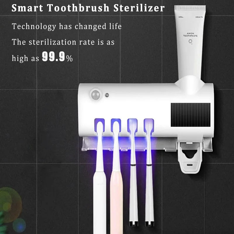Smart UV Light Toothbrush Sterilizer Family Toothbrush Cleaner with Upgraded Toothpaste Dispenser Wall-Mounted Toothbrush Holder