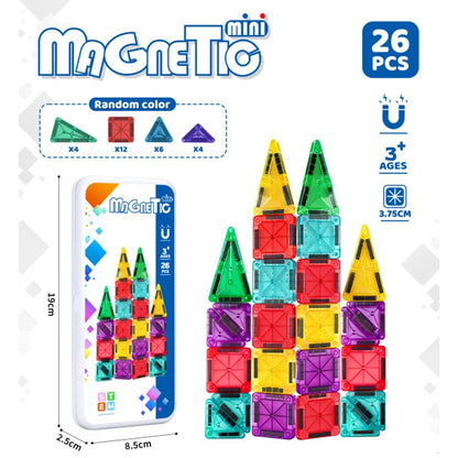 Mini Magnetic Tiles Portable Metal Box Kids STEM 3D Magnet Building Blocks Travel Educational Birthday Christmas Holiday Gift
