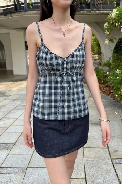 Brandy Melville Pure Cotton Three-Button Base Layer Vest Sweet Style V-Neck Sleeveless Tank Top for Women Spring Summer