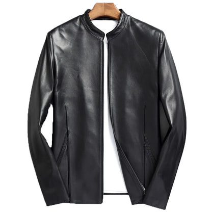 plus Size Men's Leather Jacket Stand Collar Genuine Sheepskin Coat Business Casual Style Autumn Wear Comfortable Fit Coat