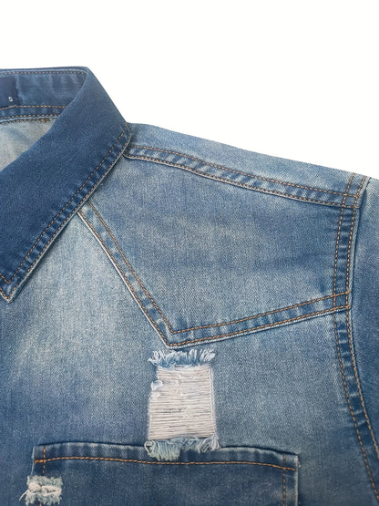 Denim Shirt Long Sleeve New Style Trendy Men's Casual Versatile High-Grade Pocket T-Shirt Denim Men's Shirt