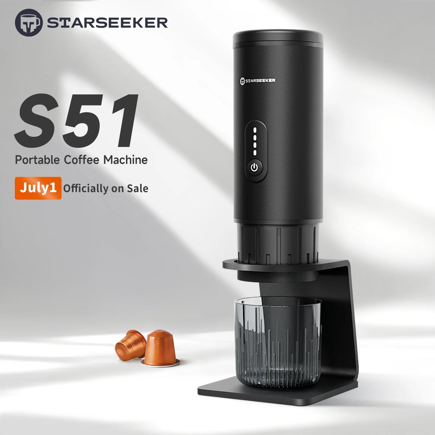 STARSEEKER S51 Portable Coffee Maker Travel Electric Capsule Espresso Machine With USB-C Wireless Heating Bottomless Extraction