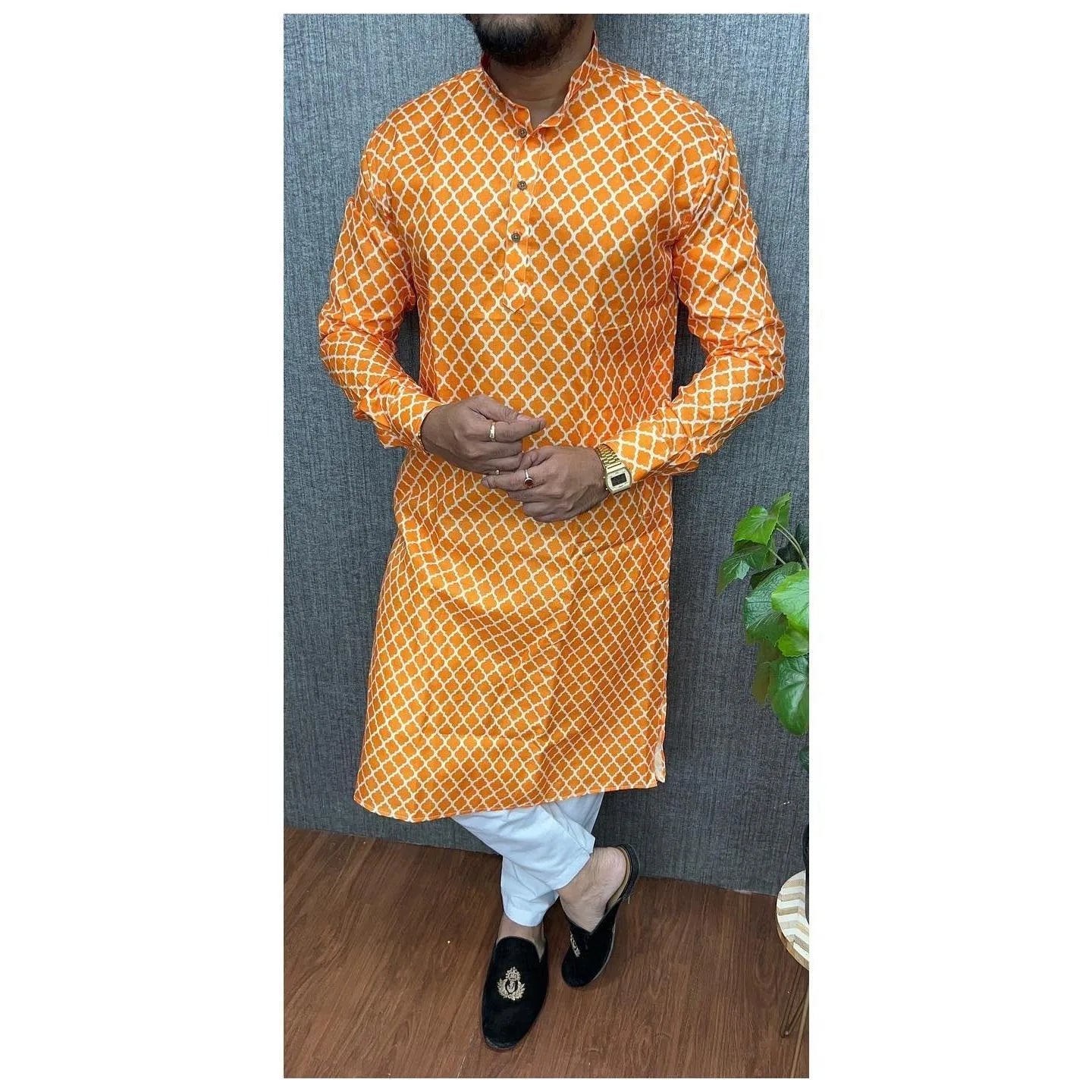 Kurta Vardha Regular Fit Mandarin Collar Long Suitable All Occasions Such Wedding Hari Raya Aidilfitri Gebetskleidung Mann
