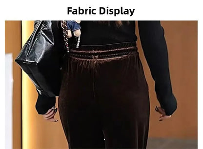 Fashionable Gold Velvet Wide Leg Pants Women's Winter Loose Slimming High Waist Fleece Casual Straight Long Trousers
