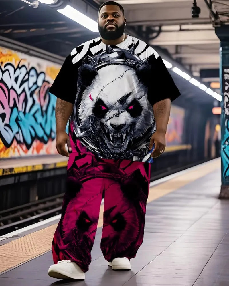 S-9XL Men's Plus Size Hip Hop Short Sleeve T-Shirt and Pants Two-Piece Set