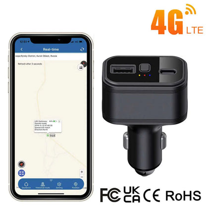 4G Car Tracker Mini GPS Tracker 4G Car Charger Type-C Smart GPS Locator Multi-Alarms Free Web&APP Tracking Device
