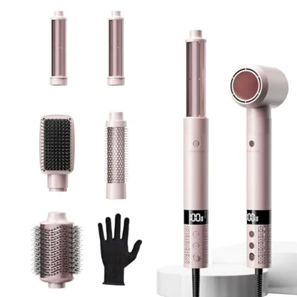 6 in 1 Blow Dryer Brush Set Grey/ Blind Boxes, Powerful Hair Dryer Brush with Auto-Winding Curl L/R, Fast Drying, Smooth Blowou