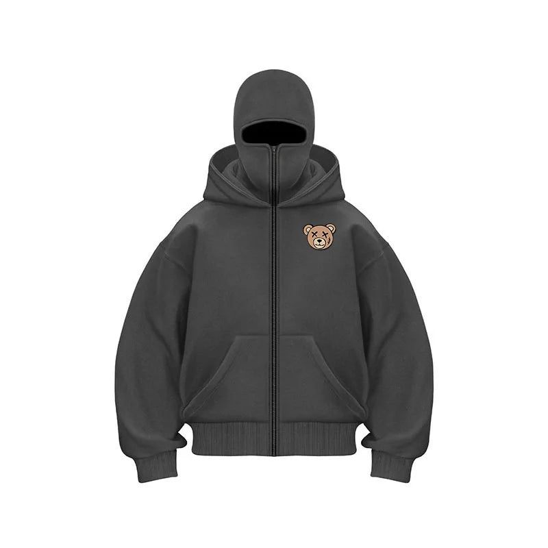 Unisex Double Hooded Fleece Sweatshirt Men Balaclava Hoodie Half Zip Warm Outfit Fall Winter Men Clothing Double Layered Hoodie