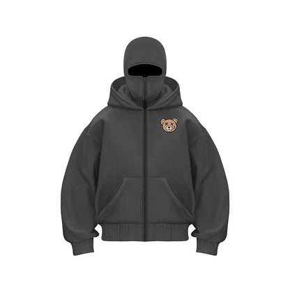 Unisex Double Hooded Fleece Sweatshirt Men Balaclava Hoodie Half Zip Warm Outfit Fall Winter Men Clothing Double Layered Hoodie