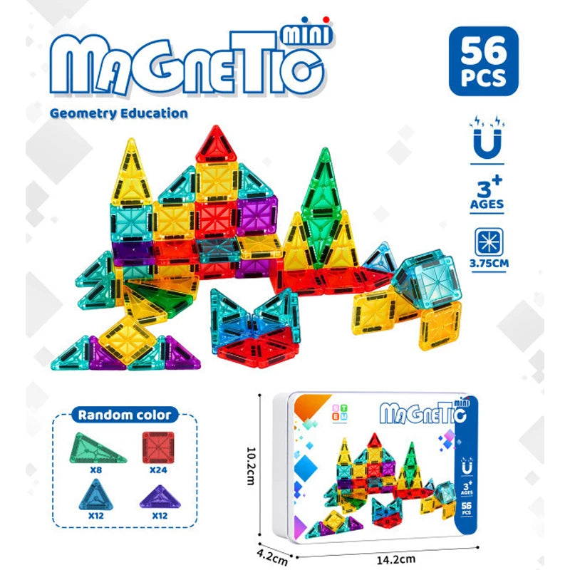 Mini Magnetic Tiles Portable Metal Box Kids STEM 3D Magnet Building Blocks Travel Educational Birthday Christmas Holiday Gift