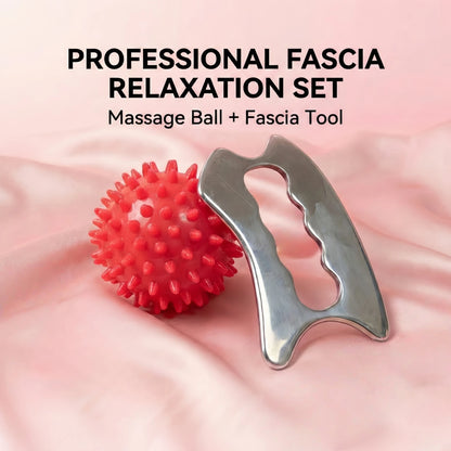 Professional 2-in-1 Fascia Set Stainless Steel Gua Sha Tool & Spiky Massage Ball for Deep Tissue Myofascial Release Recovery