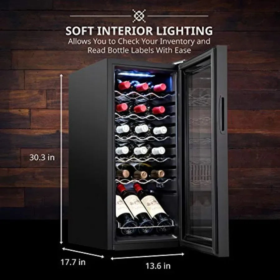 Wine cooler for home bar use, stainless steel, black, 18-bottle capacity with lock, digital temperature control 41F64F,glass do