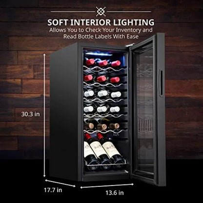 Wine cooler for home bar use, stainless steel, black, 18-bottle capacity with lock, digital temperature control 41F64F,glass do