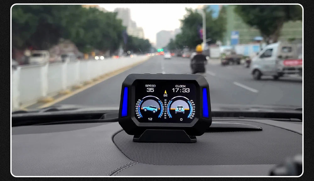 Head up Display OBD + GPS Car Water Temperature Turbo Oil Temperature Multi-function Meter LCD Display Automotive Speed Alarm