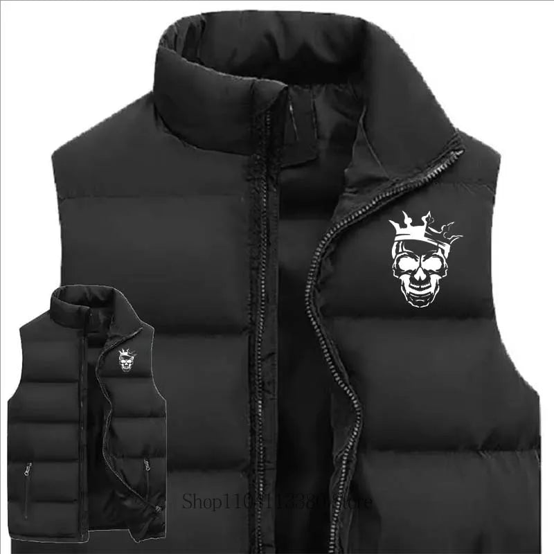 New Men Clothing Skeleton Printed Vest Autumn Winter Casual Fashion Mandarin Collar Zipper Sleeveless Warm Jacket Vest Coat