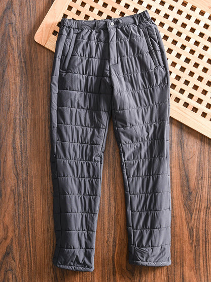 Thickened Quilted Men's Cotton Pants Fleece Lined Casual Long Trousers Warm Winter Autumn Wear Comfortable Breathable