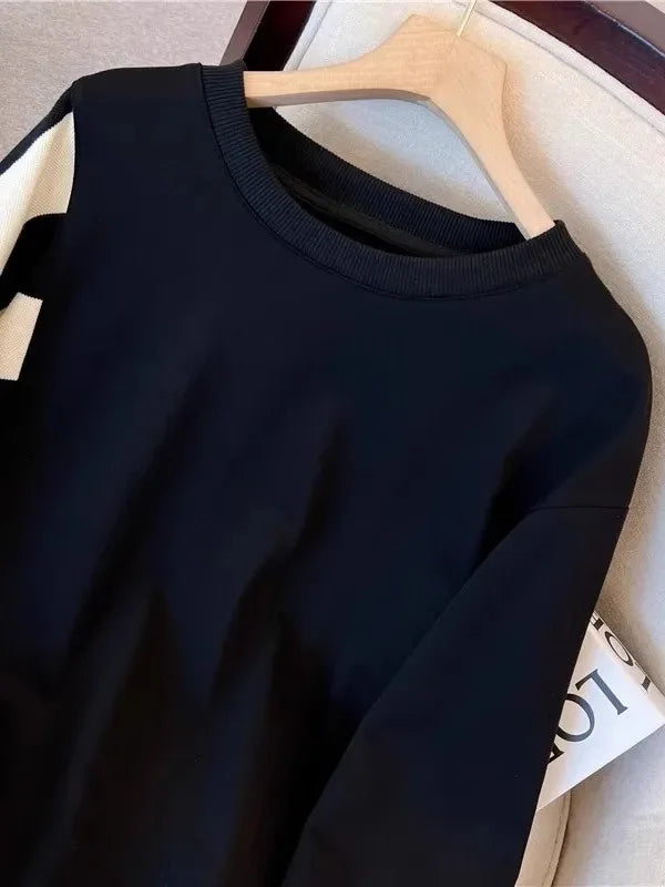 Loose Long Sleeve T-Shirt Hoodie Women Spring Autumn plus Size Fat MM300 Pounds Patchwork Shoulder Length Design Slimming Top