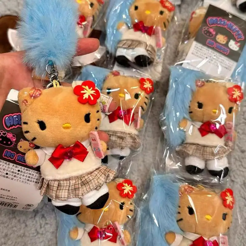 Cartoon JK Uniform Hello Kitty Y2K Gal Black Skin pink Leopard plush Doll Backpack Keychain Sanrio Stuffed  KT cat toys Pendant