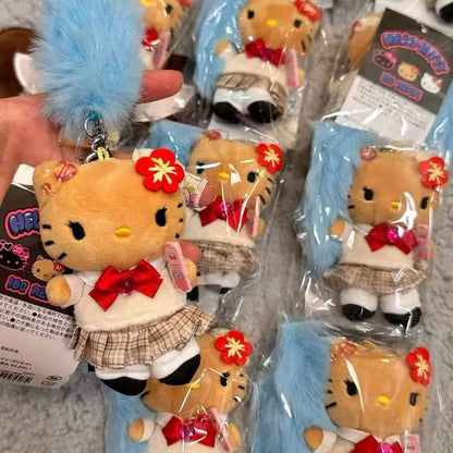 Cartoon JK Uniform Hello Kitty Y2K Gal Black Skin pink Leopard plush Doll Backpack Keychain Sanrio Stuffed  KT cat toys Pendant