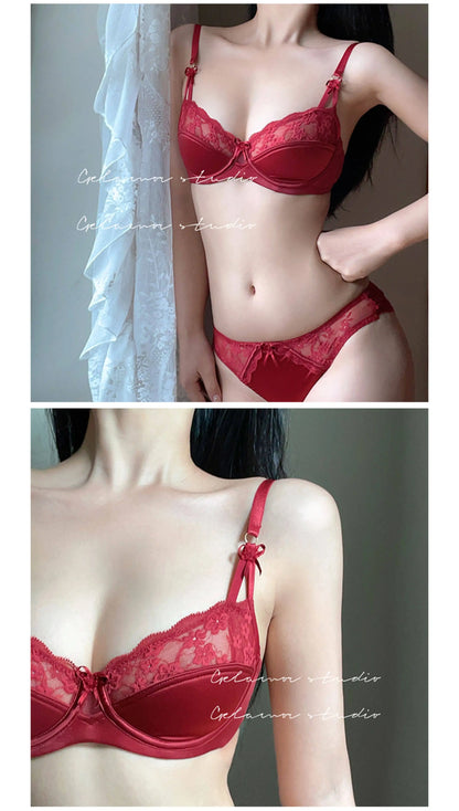 Thin Lace French Bra Set Women Minimizer Push Up Anti-Sagging Back Smoothing Side Support Comfort Sexy Daily Lingerie S-XL 32-38