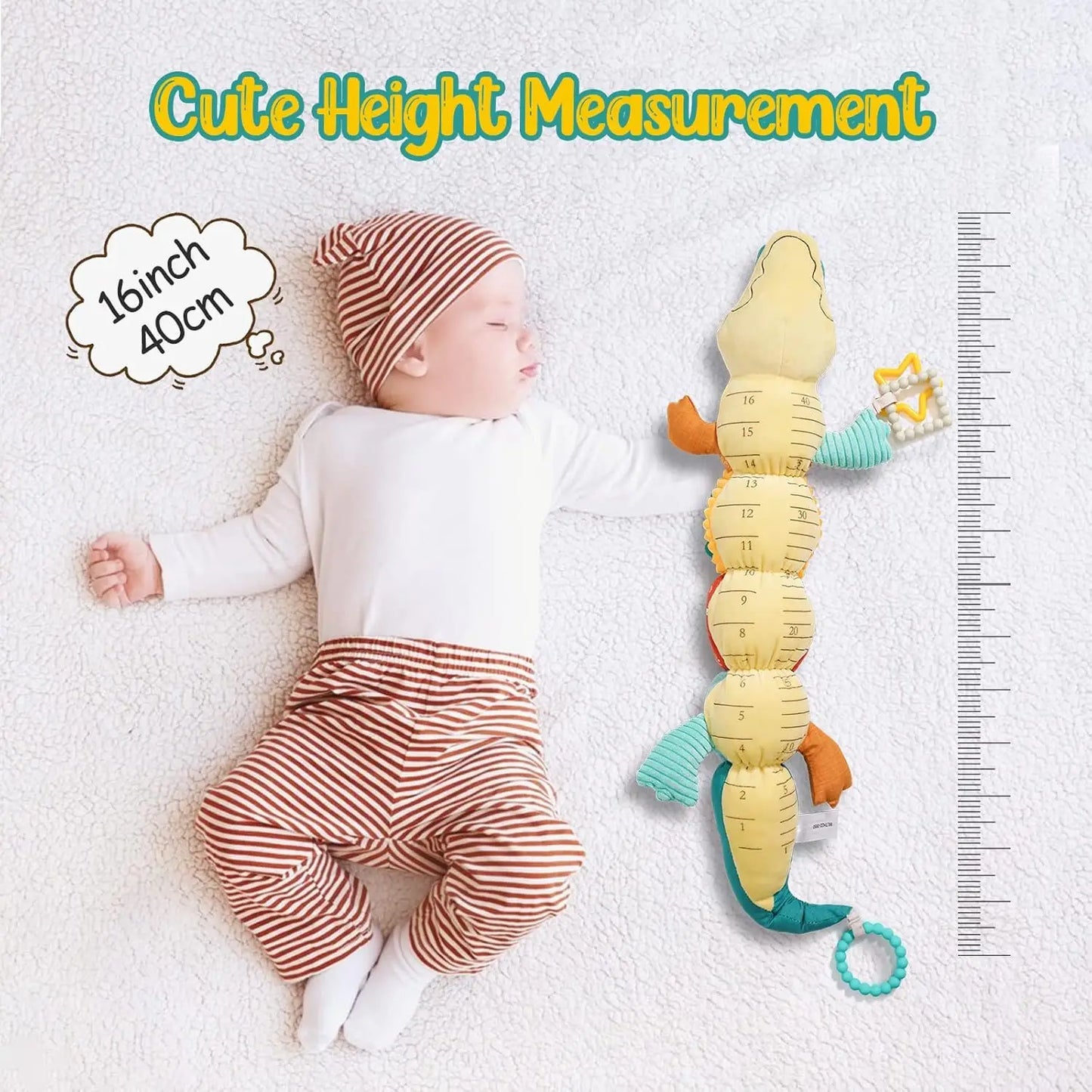 Tummy Time Toys 0-24 Months Baby Musical Stuffed Animal Infant Ruler Design Rattle and Multi-Textures Newborn Toys for Babies