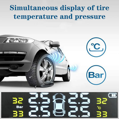 USB Solar Powered Intelligent Temperature Warning LCD Display + 4 External Sensors Car TPMS Wireless Tire Pressure System