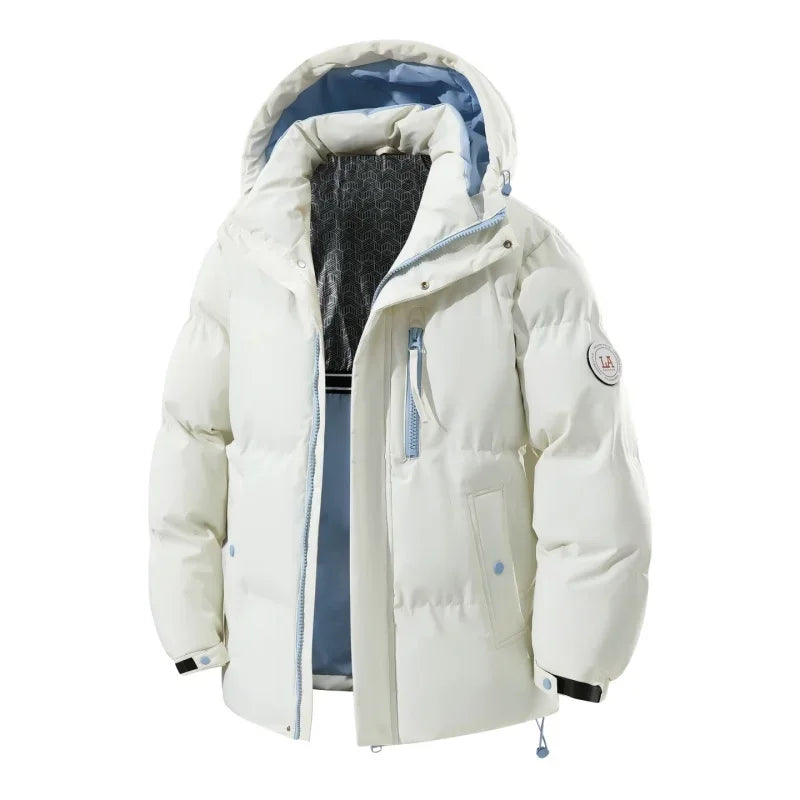 High Quality White Hooded Puffer Jacket Men Trend Solid Color Short Winter Padded Jackets Windproof Coat Thicken Warm Parkas Men
