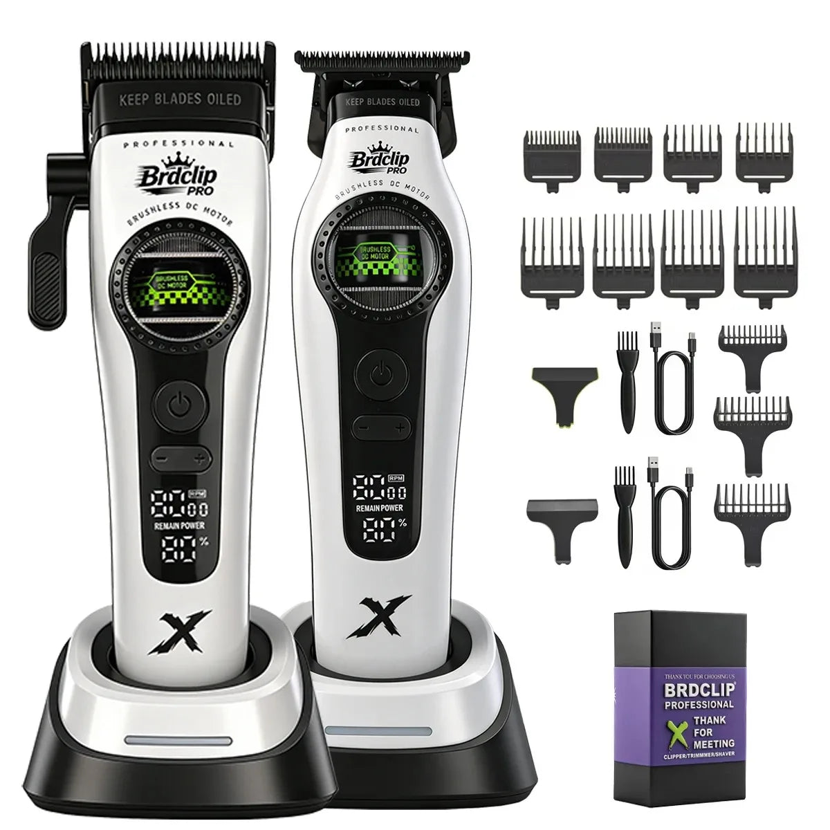 New BRDCLIP PRO Electric Hair Clipper Hair Trimmer Set Outer Rotor BLDC 6000-8000RPM Barber  Shop DLC Blade with Charge Dock