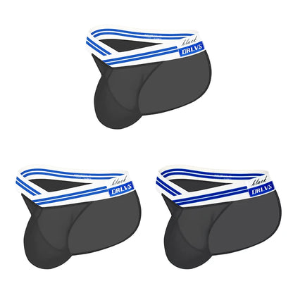 3 PCS Men's Ice Silk Ultra-Thin Barely-There Mesh Sheer Briefs, Striped V-Shape Elastic Waistband Summer Daily Commute Underwear