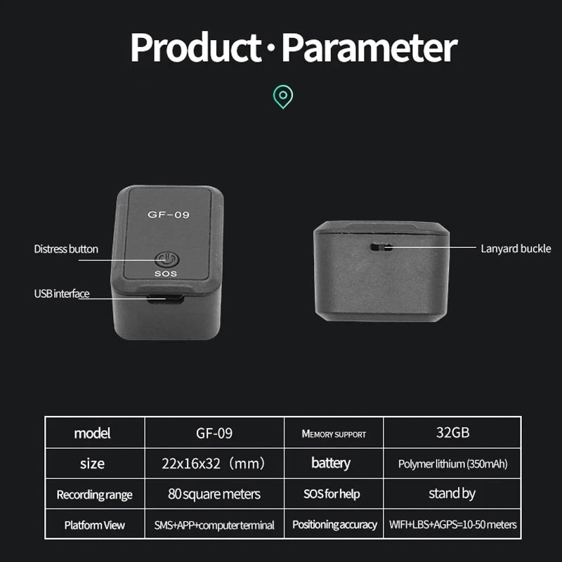 GF09 Mini GPS Tracker Car Locator App ControReal Time Tracking Location  RecordingAnti-lost Positioner Device For Child