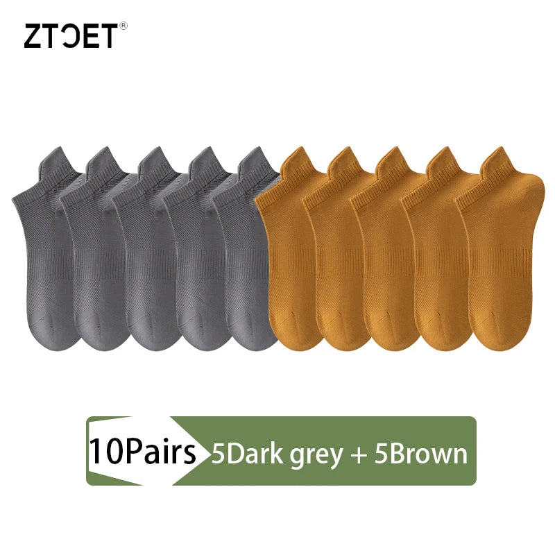 10Pairs Men Combed Cotton Socks Mesh Antibacterial Breathable Fashion Black High Quality Man Sock New For Male Size EU38-45