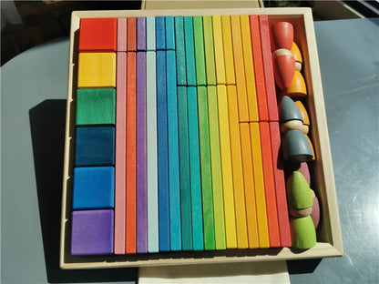 Large Rainbow Wood Building Slats Construct Cubes Blocks Pastel Stacking Timber Toys for Kids Early Learning