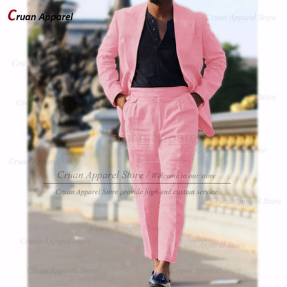 Classic Summer Linen Suit Sets For Men Smart Casual Blazer And Pants 2 Pieces Formal Evening  Fashion Slim Fit Suit Attire