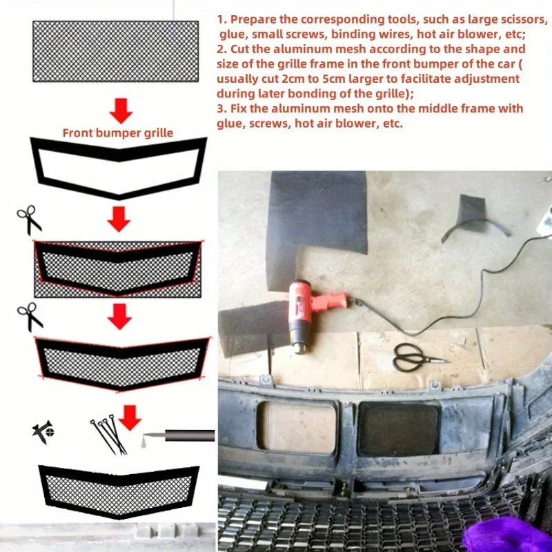 Diamond Pattern Red Blue Universal Car Grille 33x100cm Aluminum Mesh for DIY Cutting and Vehicle Modification