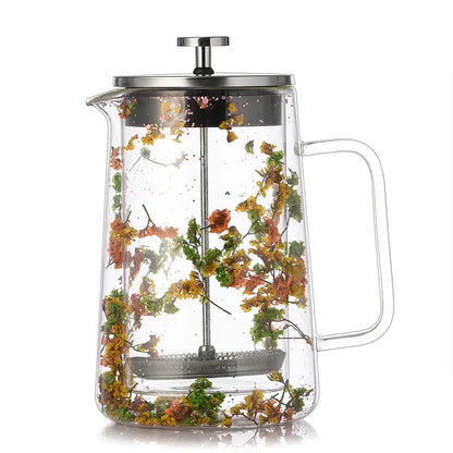 Dried Flower Double Glass French Press Heat-resistant Coffee Pot Insulation Coffee Utensil Household Filter Tea Maker